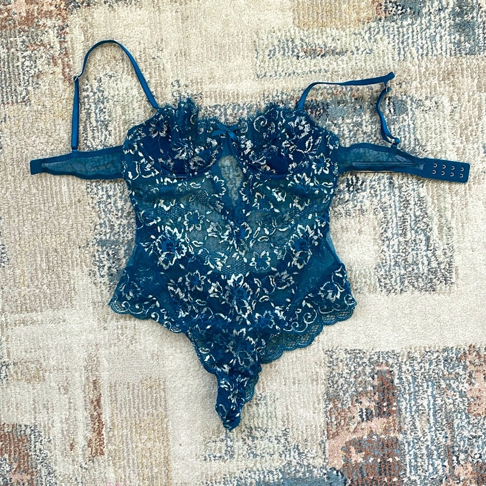 Victoria’s Secret size S teal and silver bodysuit
